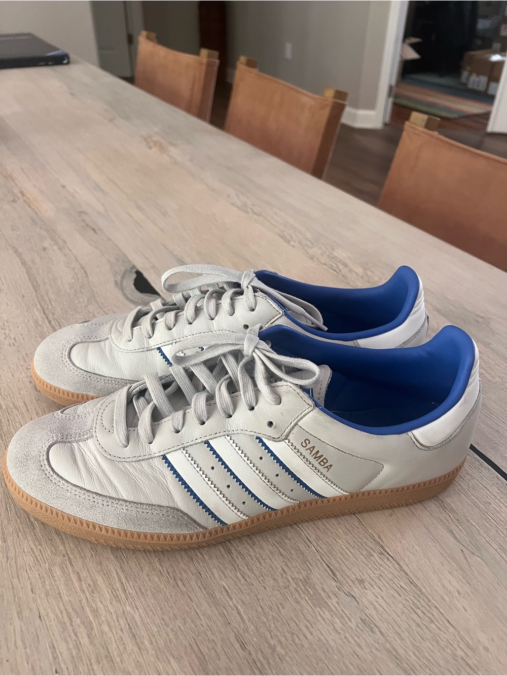 adidas Originals Samba OG Grey Crystal White Blue Gum Men Casual Shoes Size 11 - Picture 2 of 9
